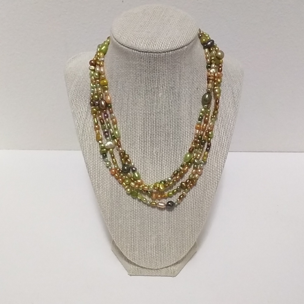 Long Genuine Multi color Pearl Necklace